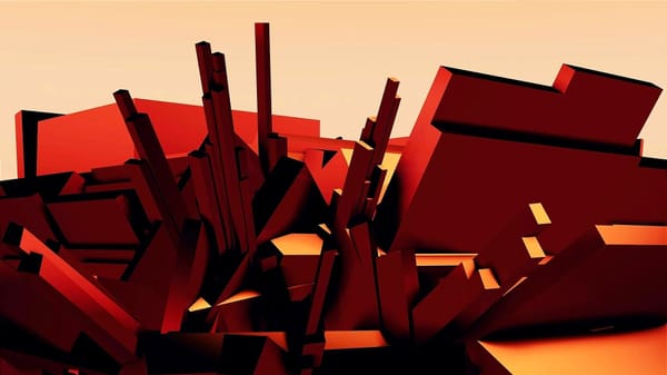 3D render of a collapsing red structure