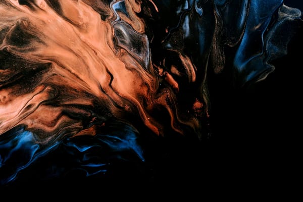 a close-up of a black-and-brown abstract painting resembling a monster in the dark